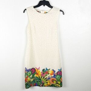 DESIGUAL Cream Lace Butterfly Floral Hem Lined Sleeveless Dress, Size XS